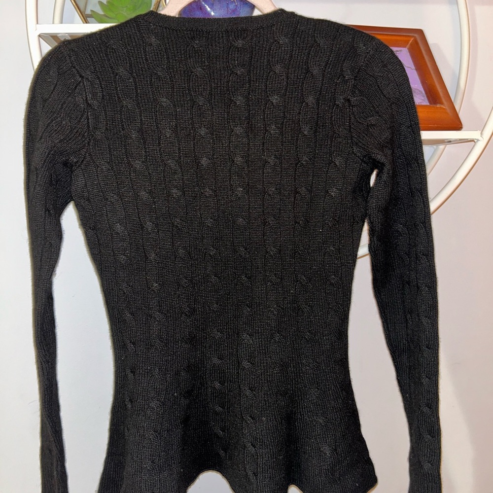 Ralph Lauren Black Label Women’s XS Extra Small Black Cable Knit Peplum Cashmere - Picture 2 of 5